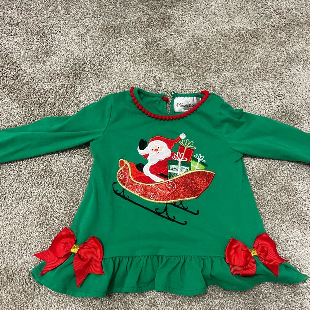 Rare Editions Green Dress with Santa and Red Accents